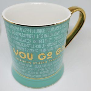 You Go Girl Accomplished Female Artists Mint Ceramic Mug 12 Oz w Gold Handle NIB